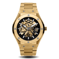 Prague Skeleton Automatic Deluxe - Gold + Gold Link Strap